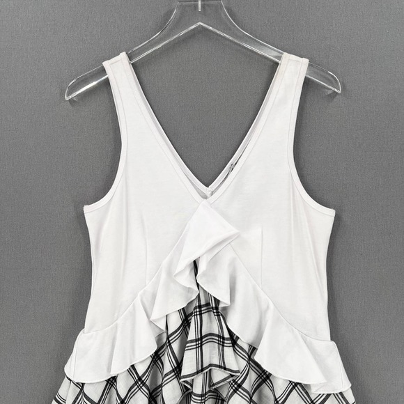 OPENING CEREMONY Dress Womens Small White Black Sleeve Plaid Ruffle Skater NWT - Picture 4 of 16